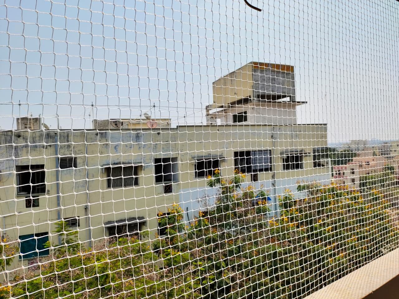 Close-up of a safety net installation